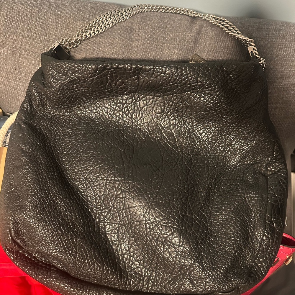 Christian Louboutin Black Leather Tote with Silver Chain